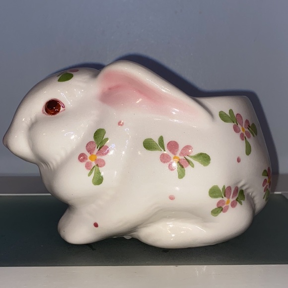 Vintage Avon Hand Painted Floral Glazed Ceramic Bunny Planter/Candle Holder-NIB - Picture 4 of 13